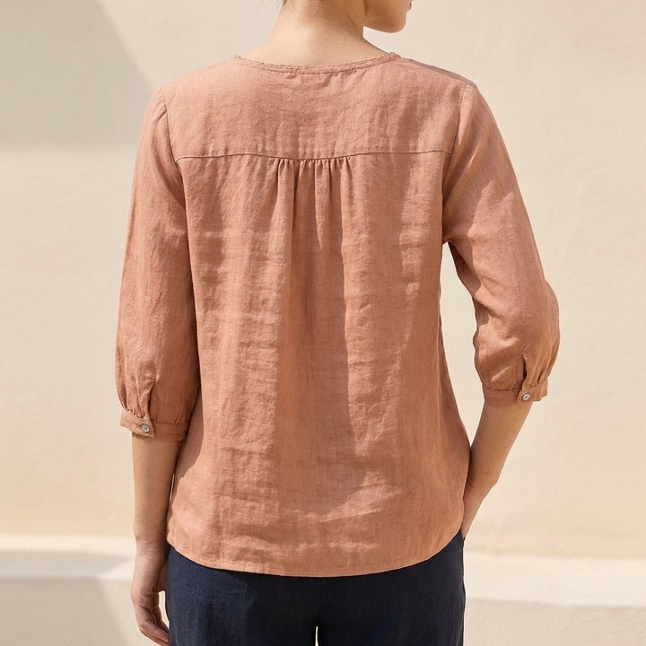 Cotton Blouse Women Floral Embroidery Relaxed Fit Gauzy
