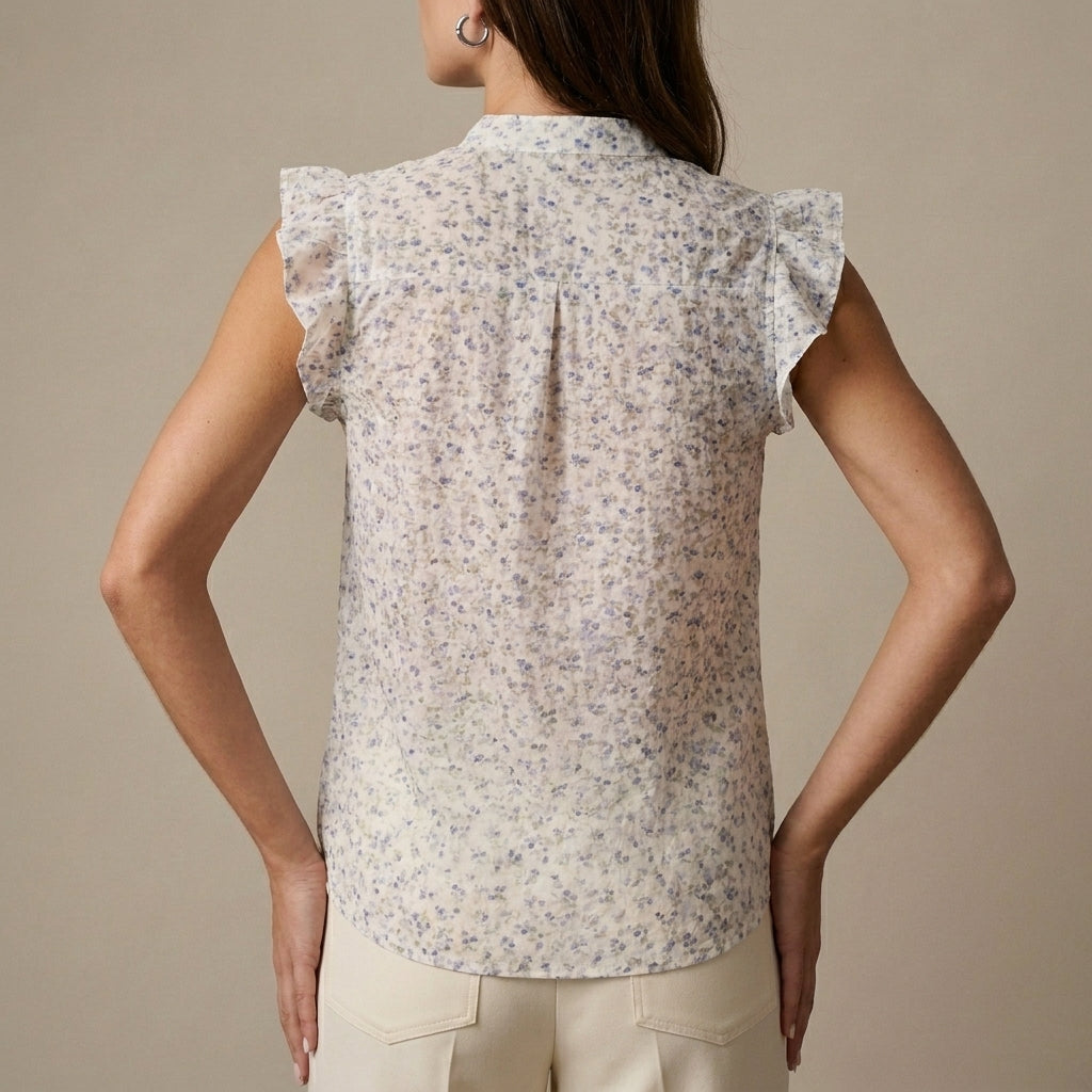 Blouse Women Floral Sleeveless Lace Panel Woven