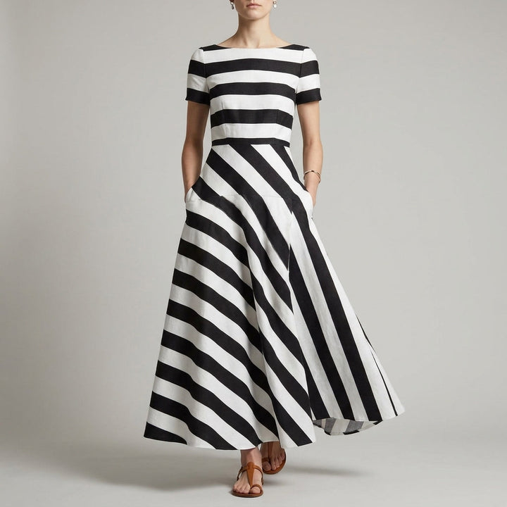 Striped Maxi Dress Women A-Line Print Pockets