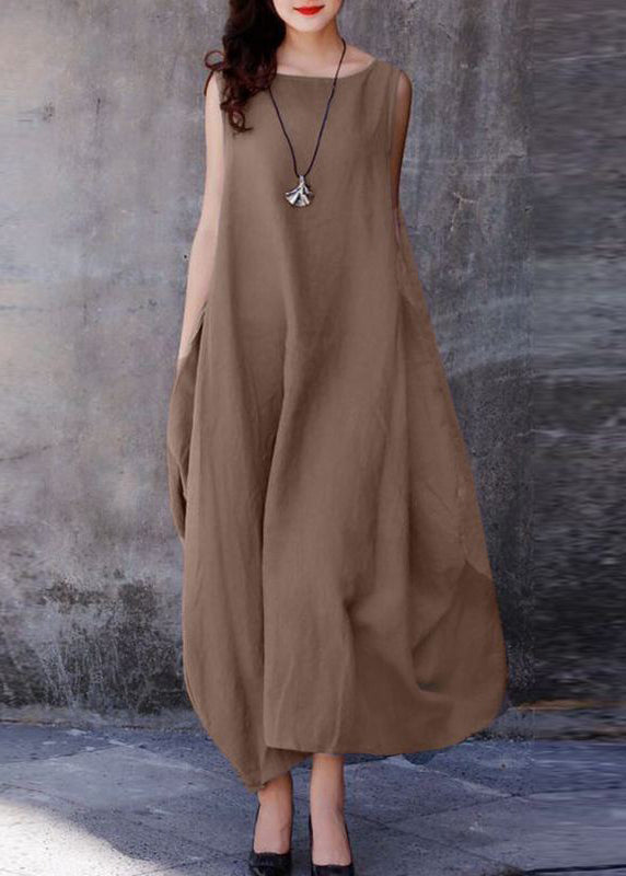 Bohemian Purple O-Neck Exra Large Hem Cotton Dresses Sleeveless – Casual Wedding Dress