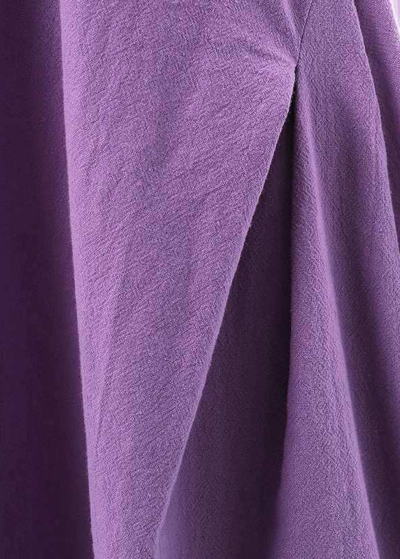 Bohemian Purple O-Neck Exra Large Hem Cotton Dresses Sleeveless – Casual Wedding Dress