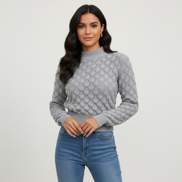 Vera | Bubble Knit Mock Neck Sweater for Women