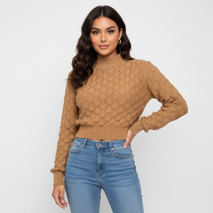 Vera | Bubble Knit Mock Neck Sweater for Women