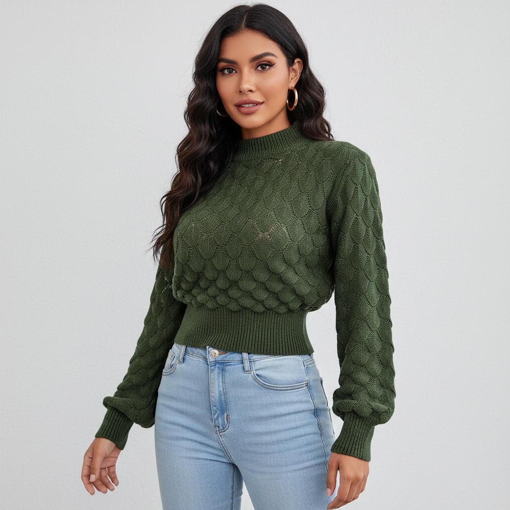 Vera | Bubble Knit Mock Neck Sweater for Women