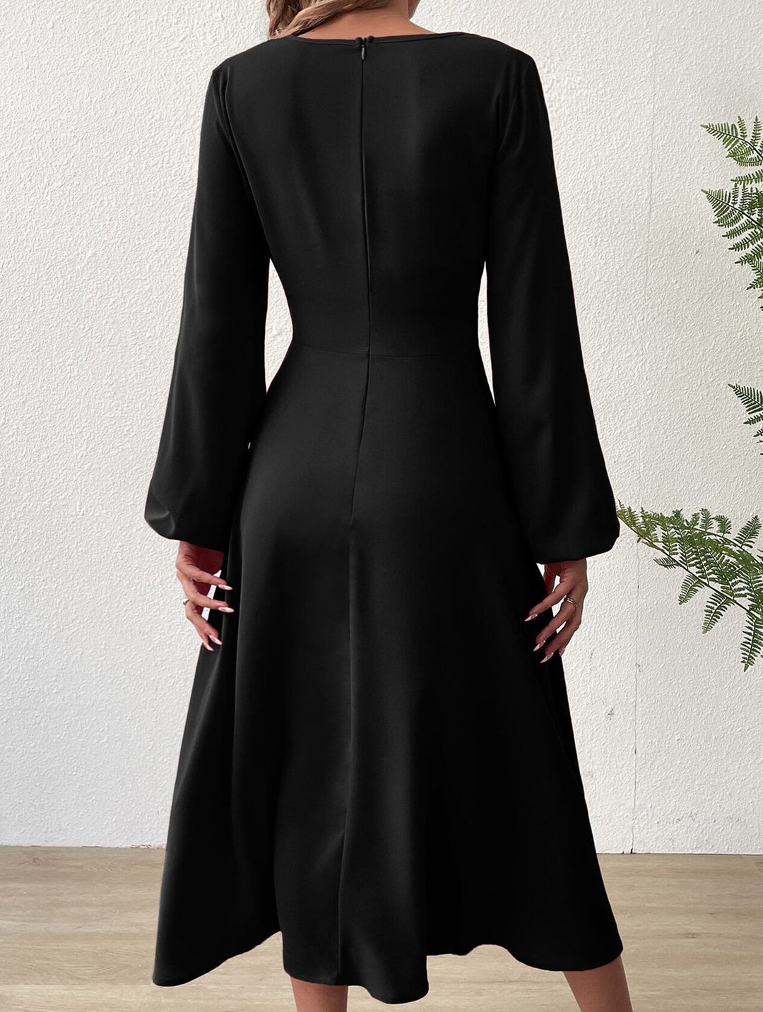 Fashionable V-neck lantern long-sleeved dress – White Dress