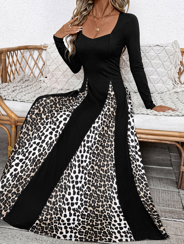 Retro high waist leopard print patchwork dress – Leopard Print Dress