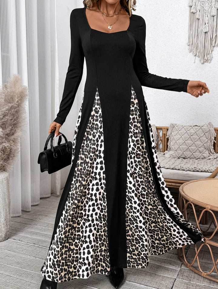 Retro high waist leopard print patchwork dress – Leopard Print Dress
