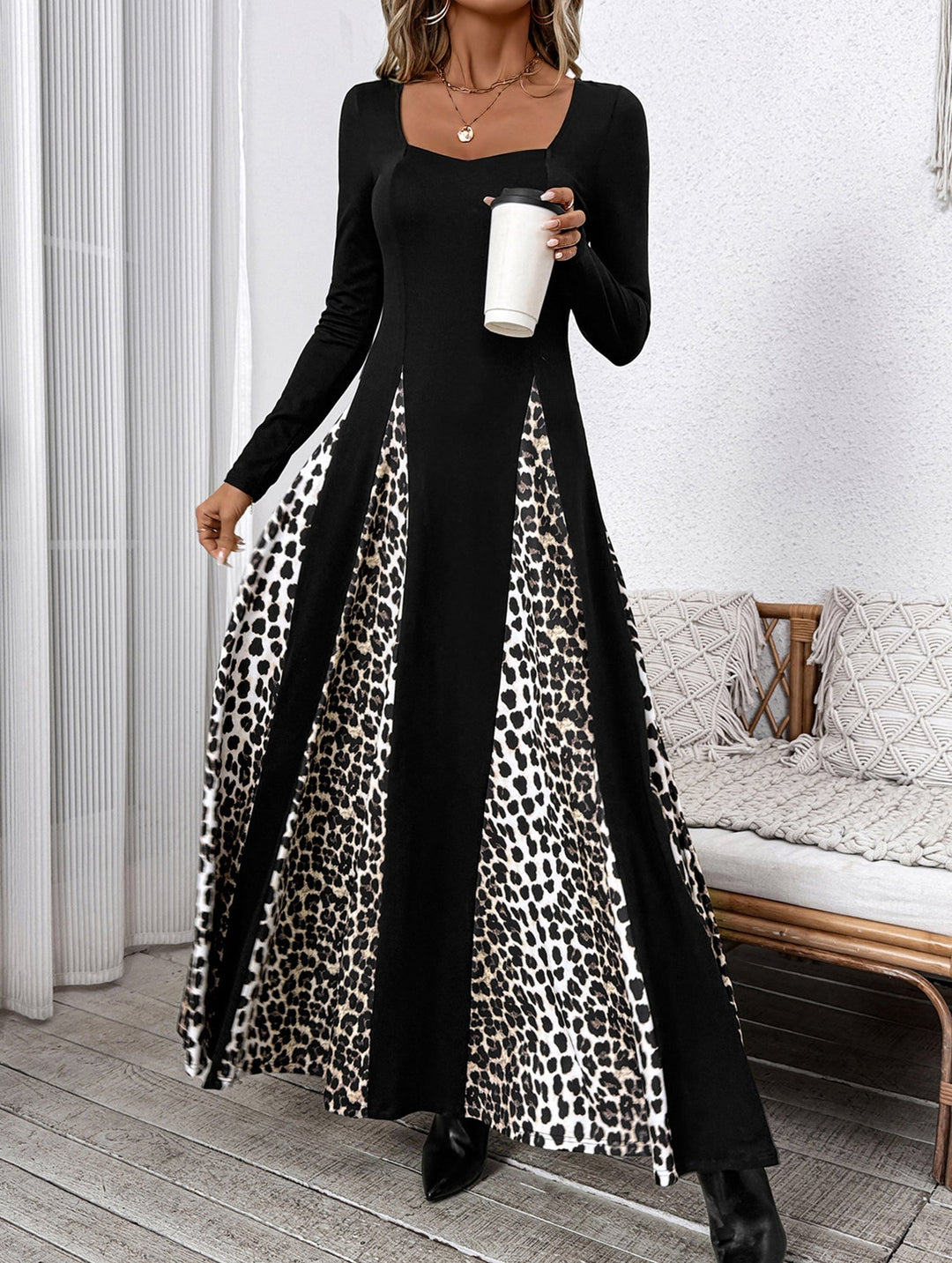 Retro high waist leopard print patchwork dress – Leopard Print Dress