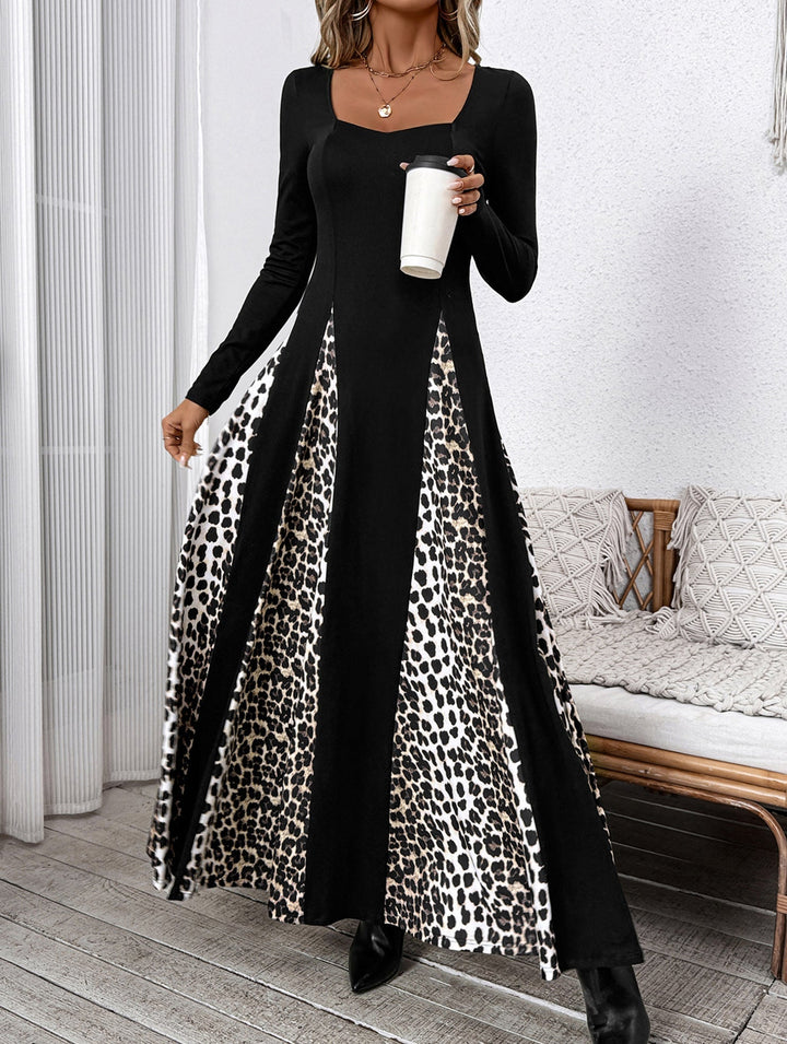 Retro high waist leopard print patchwork dress – Leopard Print Dress