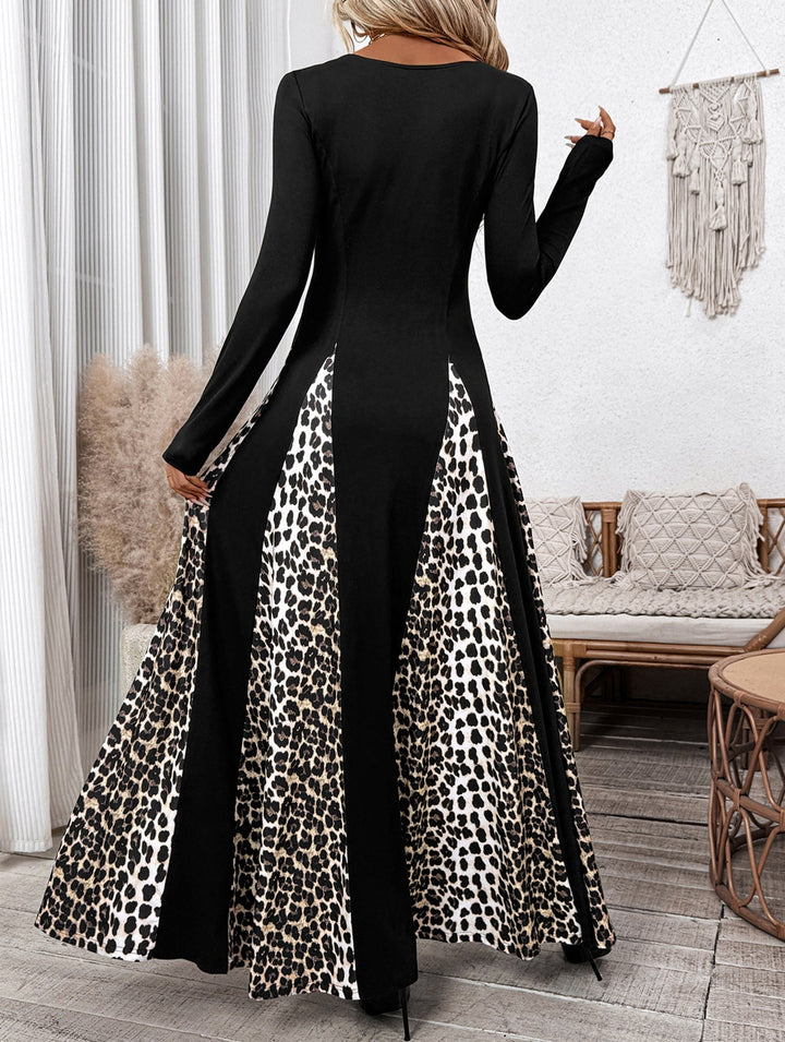 Retro high waist leopard print patchwork dress – Leopard Print Dress
