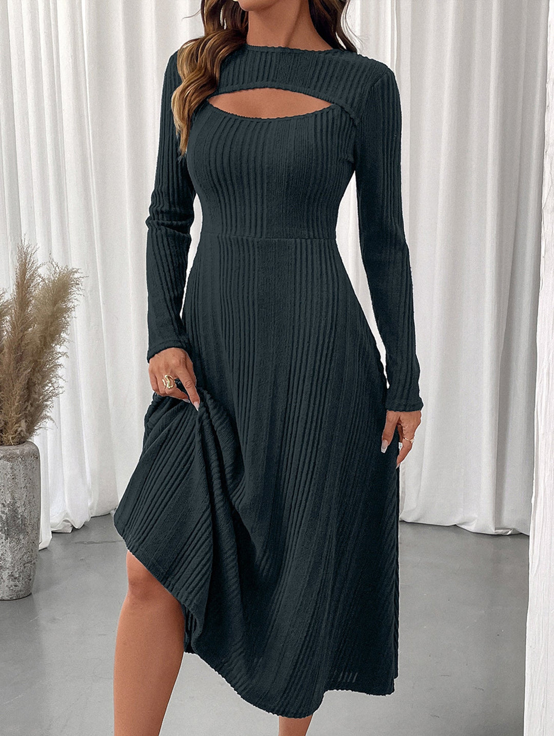 Casual hot girl hollow texture slim dress – Casual Wedding Dress