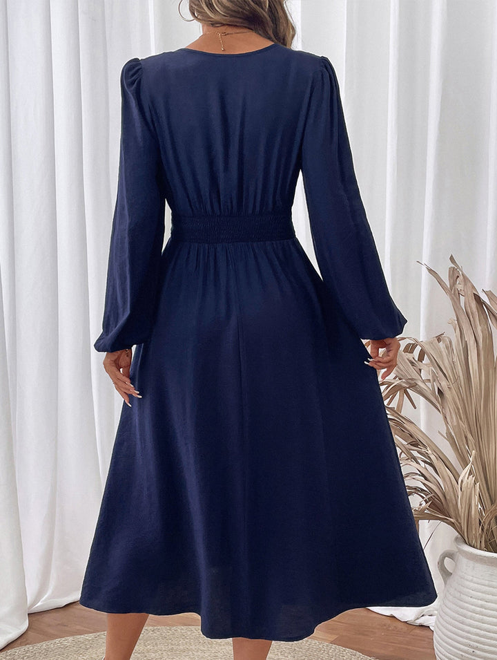 Waist V-neck blue embroidered dress – Light Blue Dress