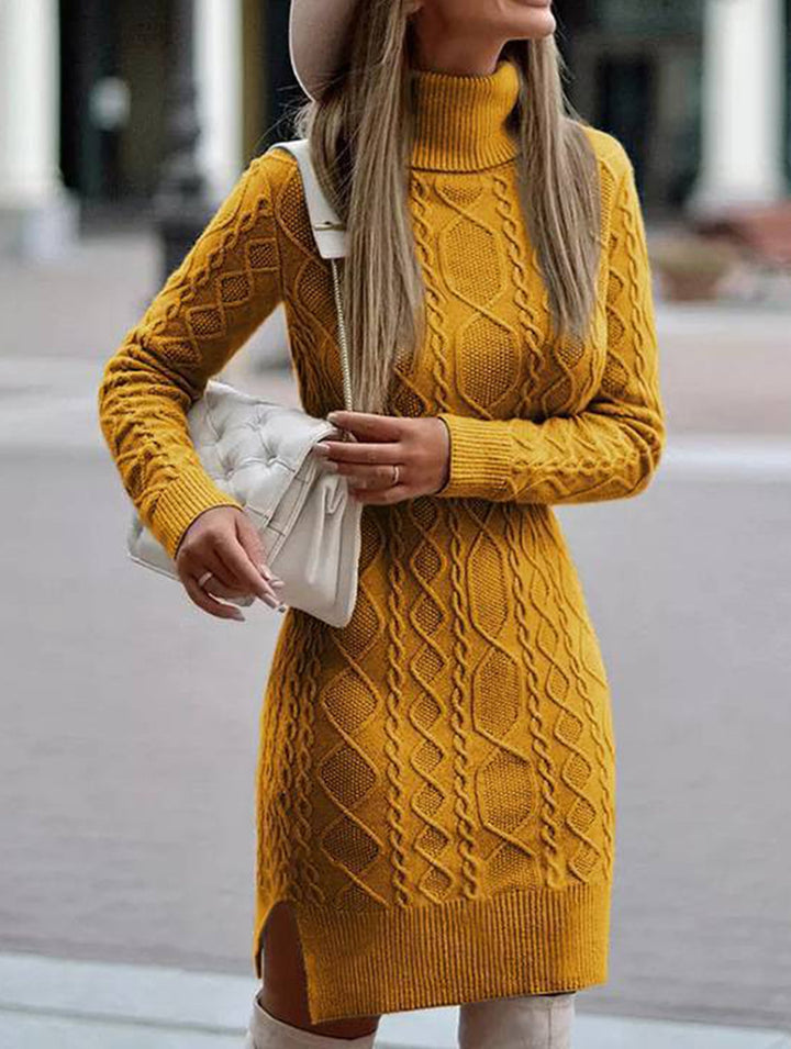 Warm high-neck slim-fit long dress – White Dress