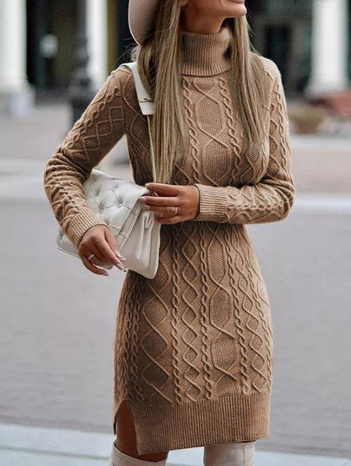 Warm high-neck slim-fit long dress – White Dress