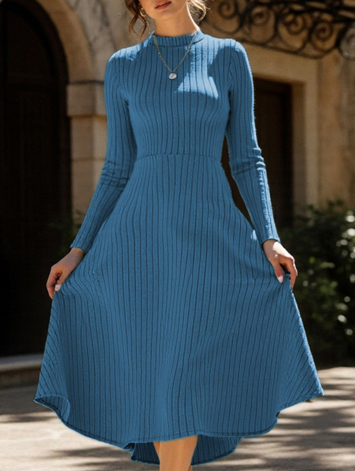 Round neck brushed ribbed long dress – White Dress
