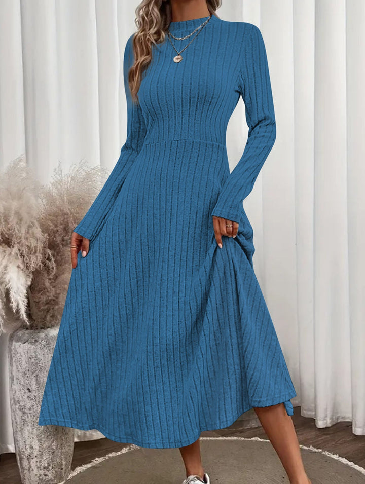 Round neck brushed ribbed long dress – White Dress