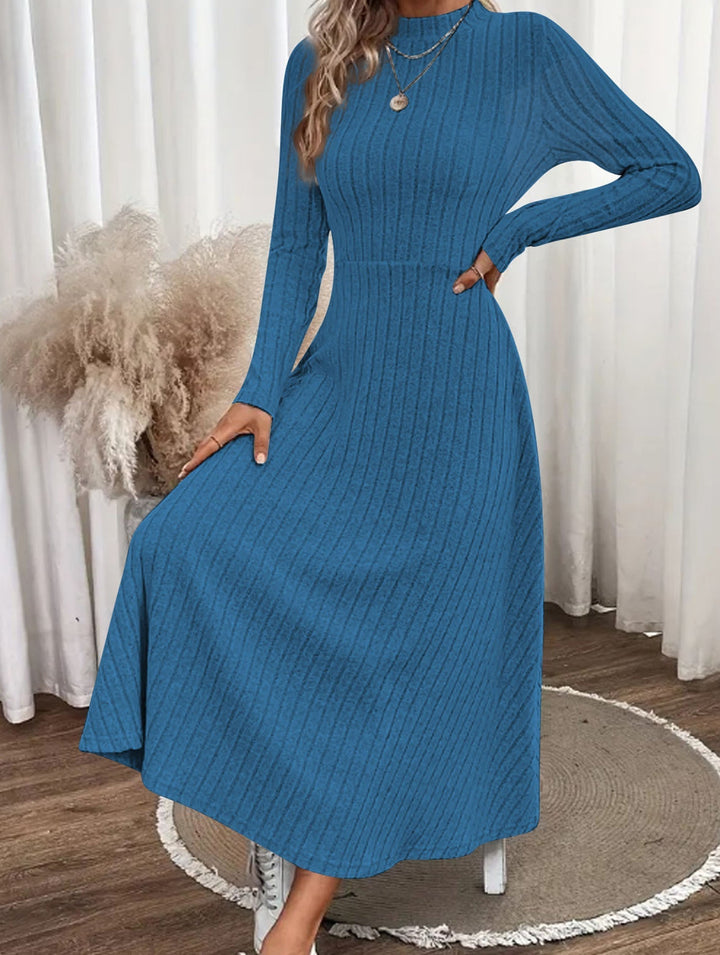 Round neck brushed ribbed long dress – White Dress