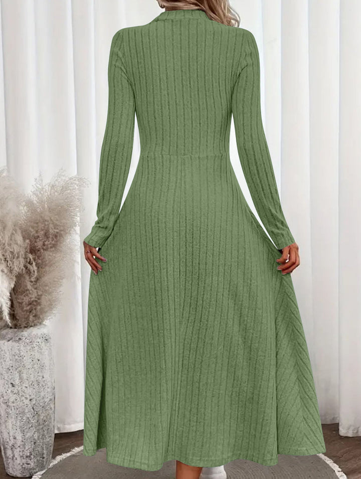 Round neck brushed ribbed long dress – White Dress