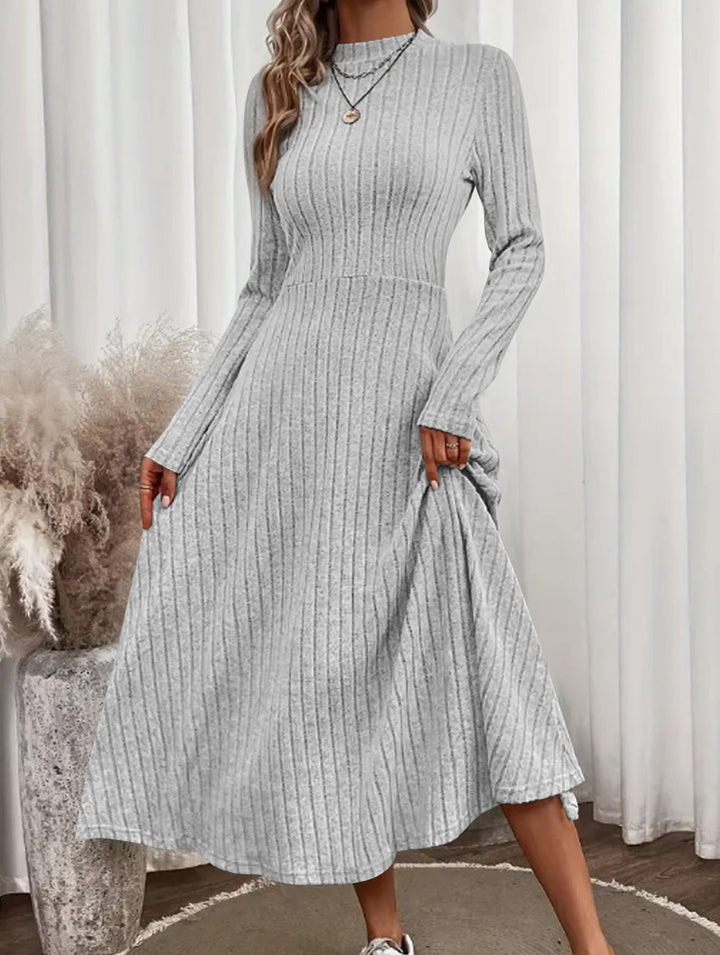 Round neck brushed ribbed long dress – White Dress