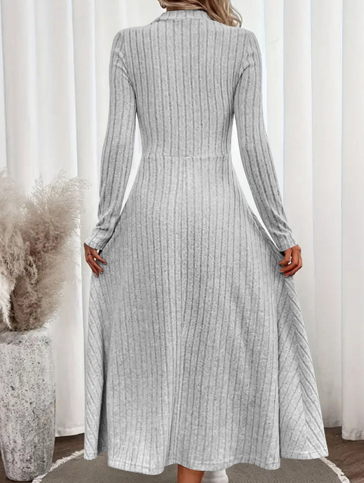 Round neck brushed ribbed long dress – White Dress