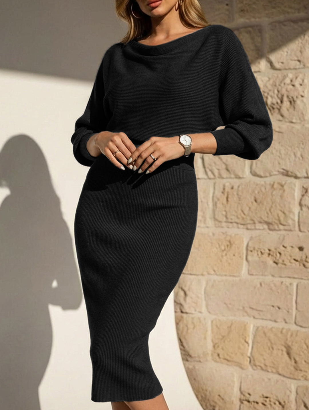 ELEGANT SLIM FIT KNIT DRESS – White Dress