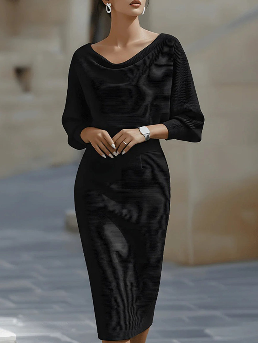 ELEGANT SLIM FIT KNIT DRESS – White Dress