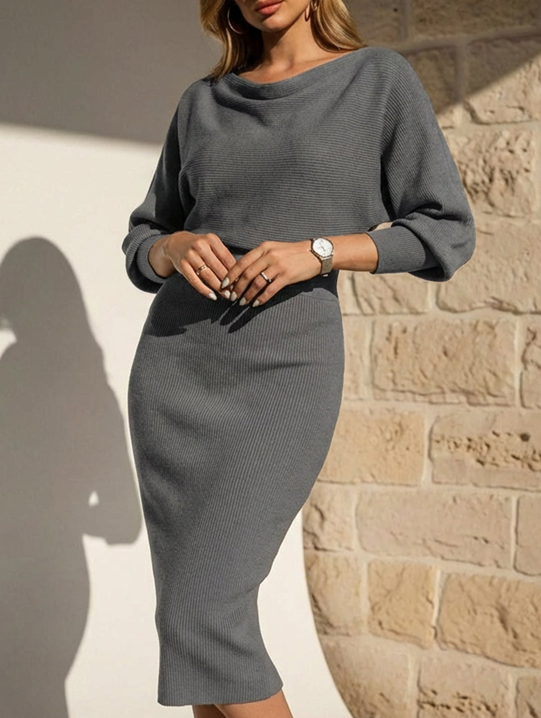 ELEGANT SLIM FIT KNIT DRESS – White Dress