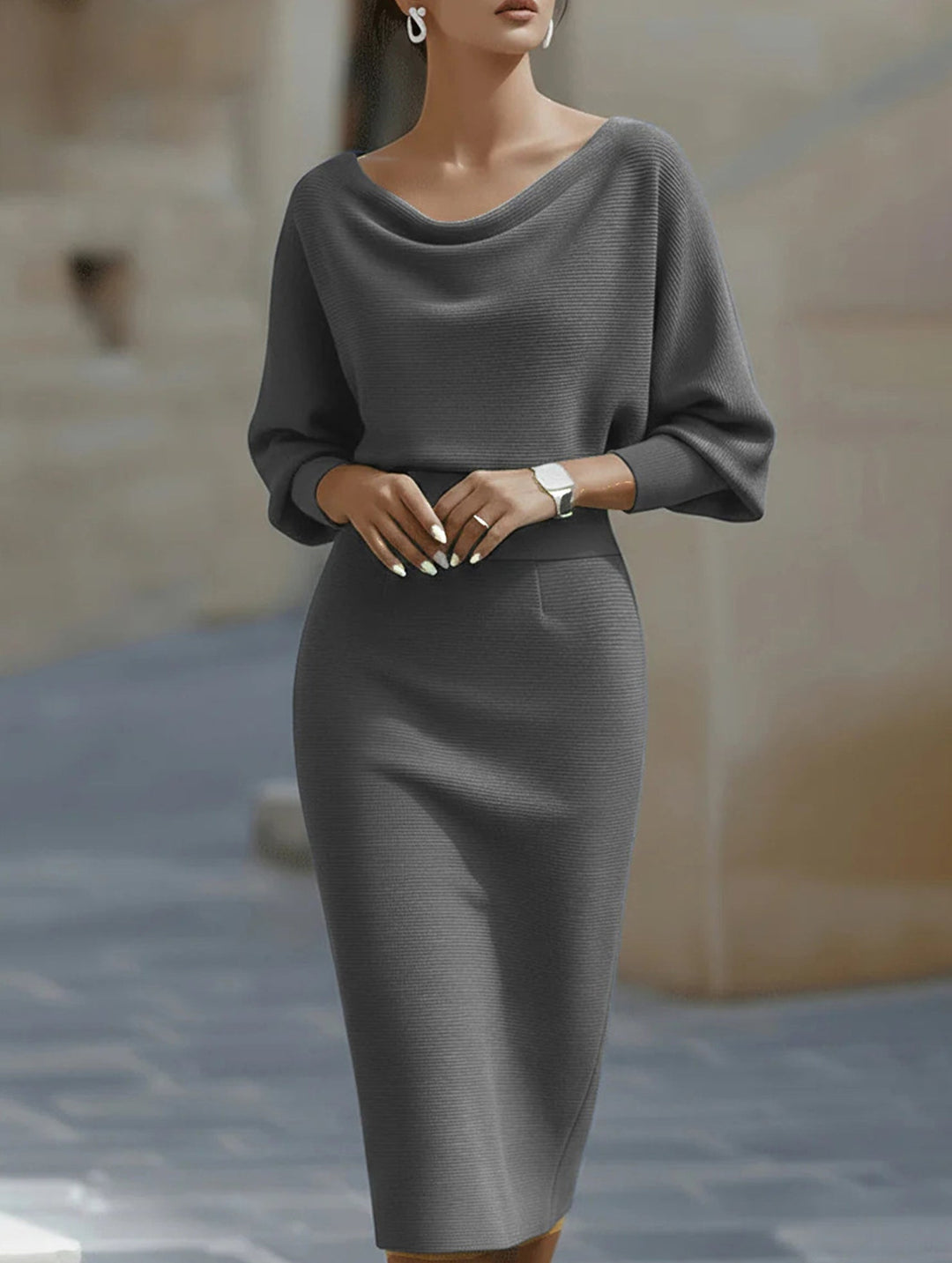 ELEGANT SLIM FIT KNIT DRESS – White Dress