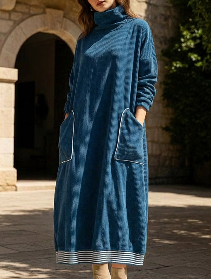 Relaxed style navy blue turtleneck dress – Navy Blue Dress