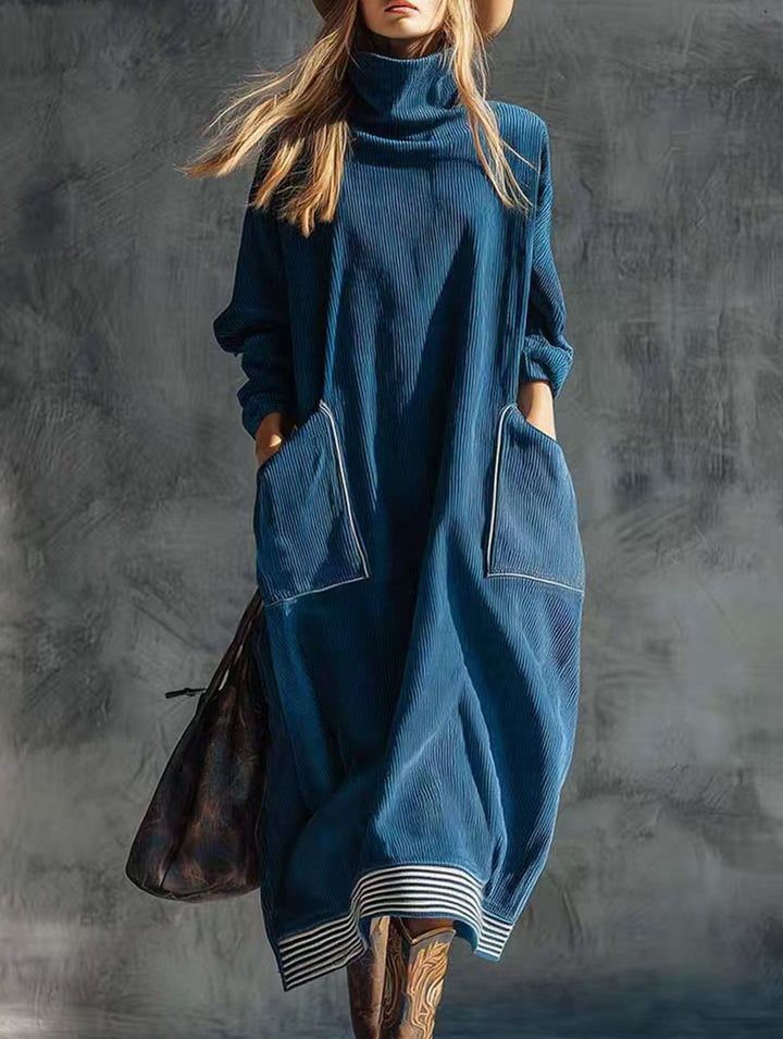 Relaxed style navy blue turtleneck dress – Navy Blue Dress