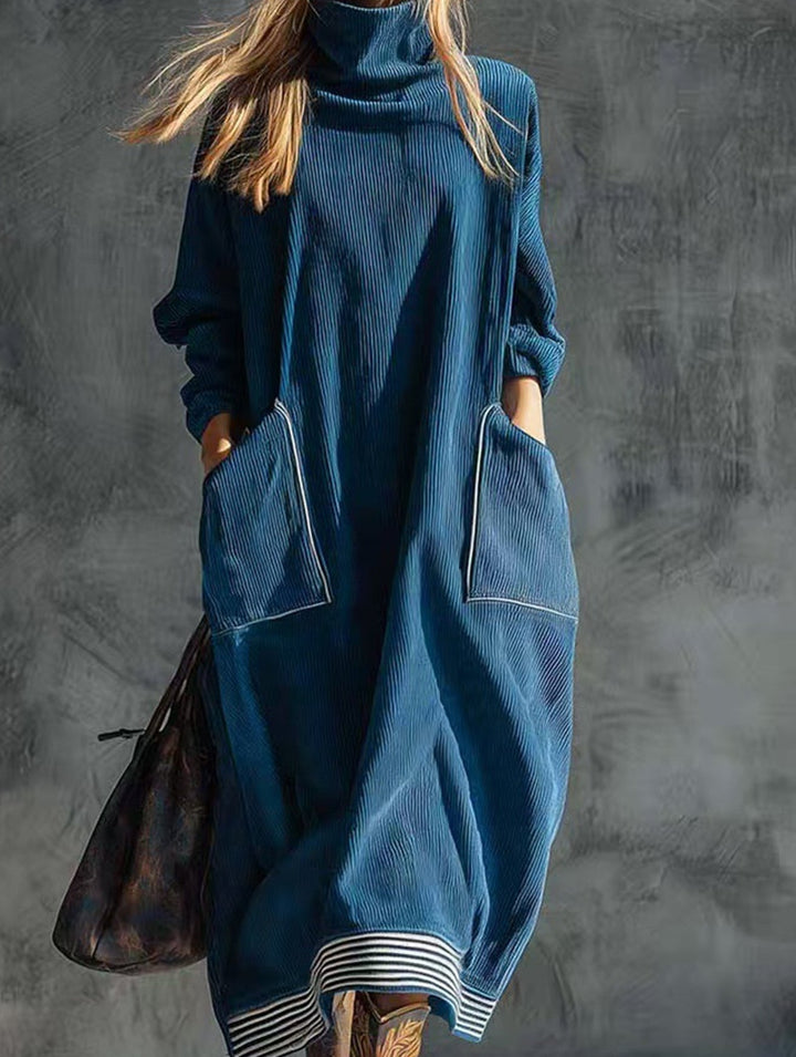 Relaxed style navy blue turtleneck dress – Navy Blue Dress