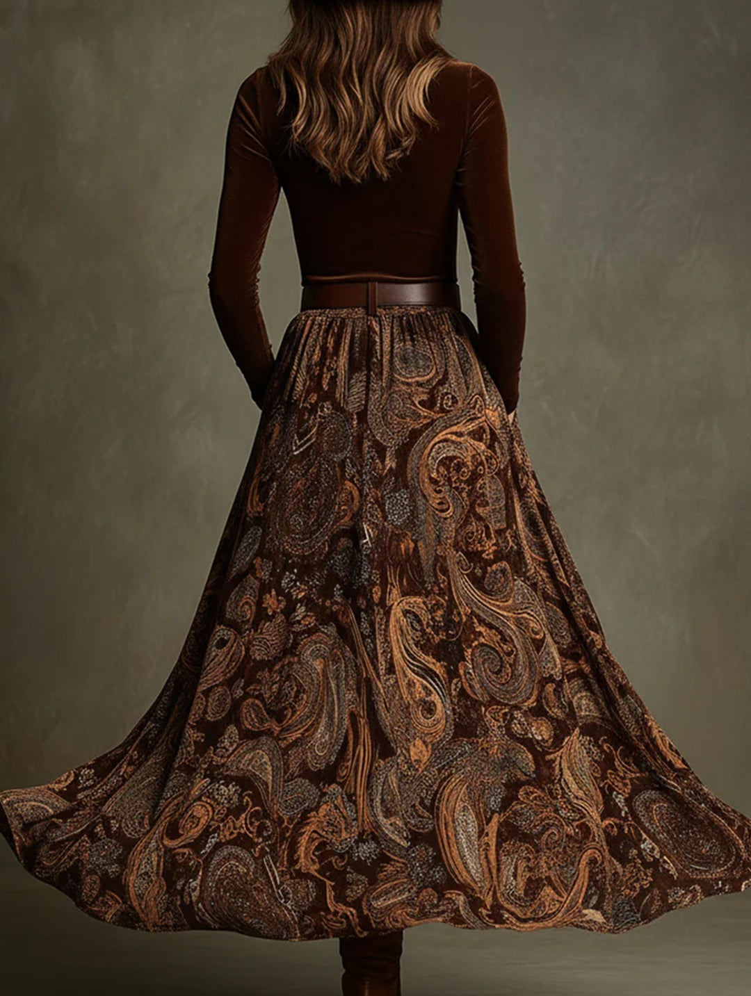 Retro-style printed belt dress with full skirt – White Dress