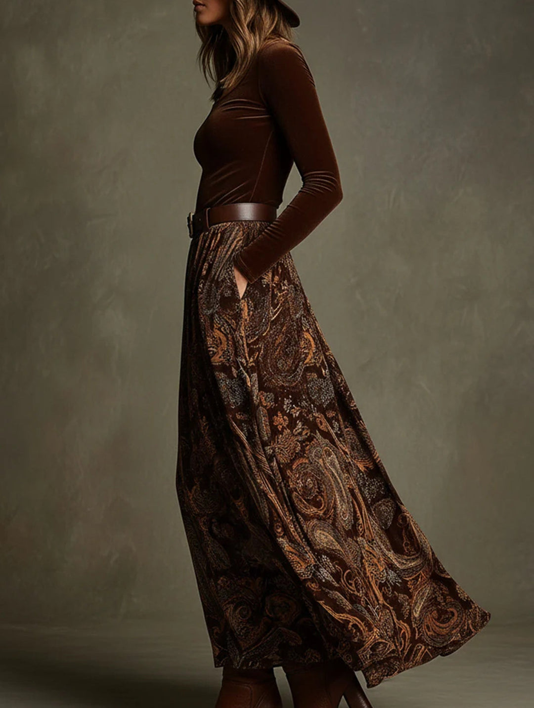 Retro-style printed belt dress with full skirt – White Dress