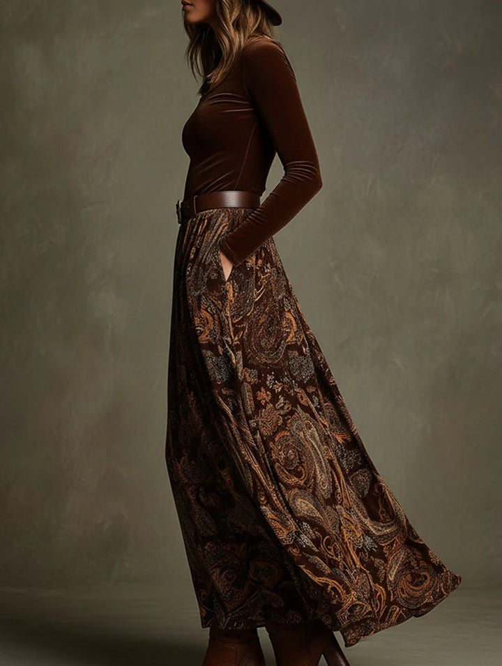 Retro-style printed belt dress with full skirt – White Dress