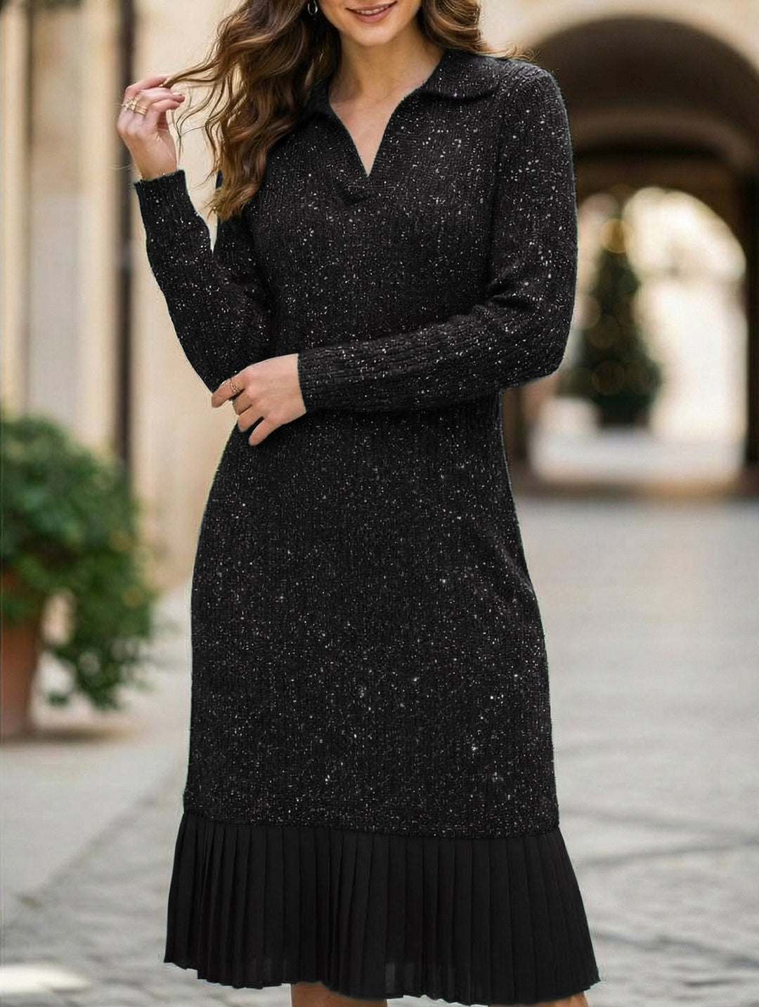 Casual long-sleeved polo collar dress – Casual Wedding Dress