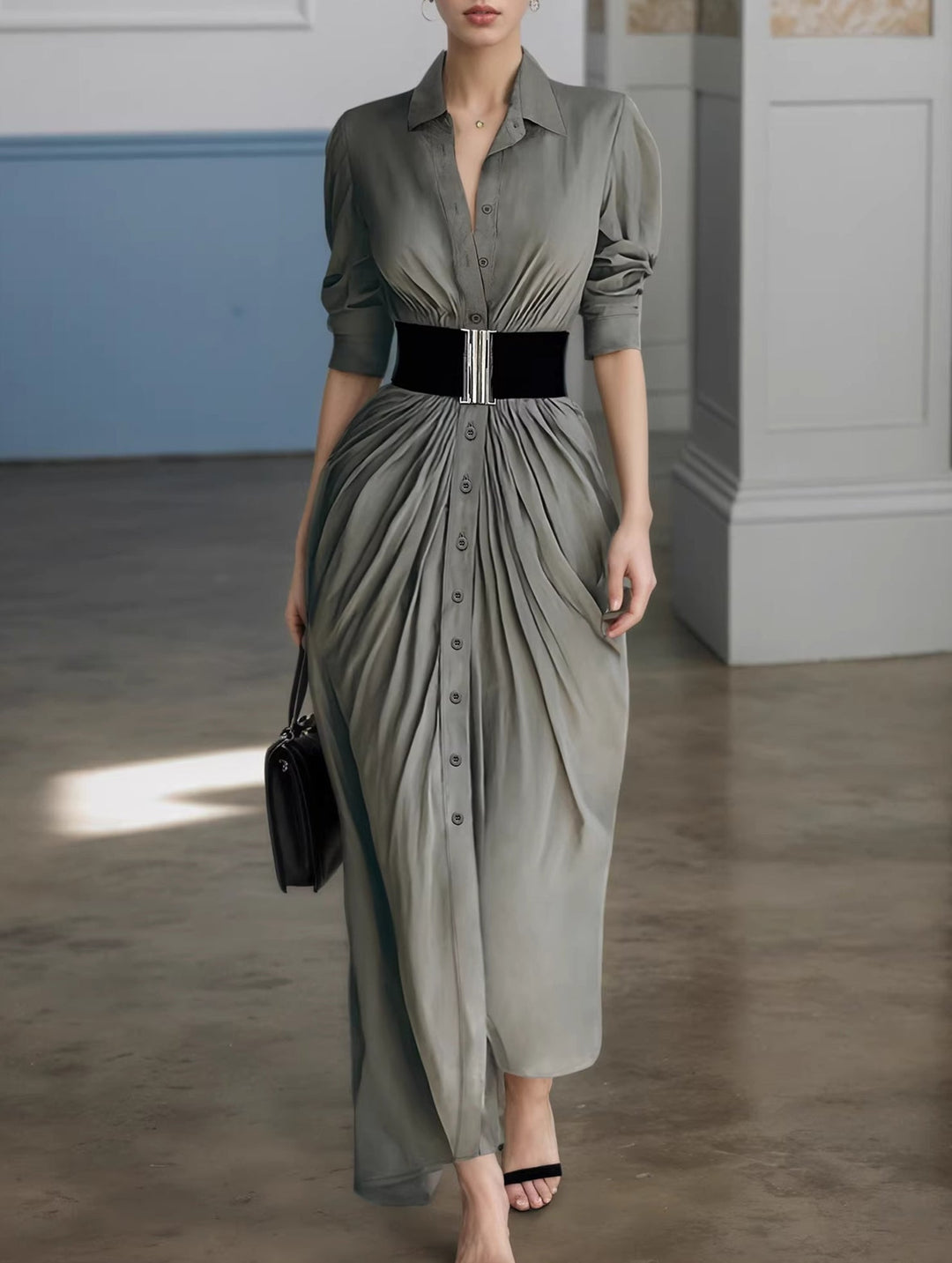 Button Down Shirt Dress with Belt – White Dress