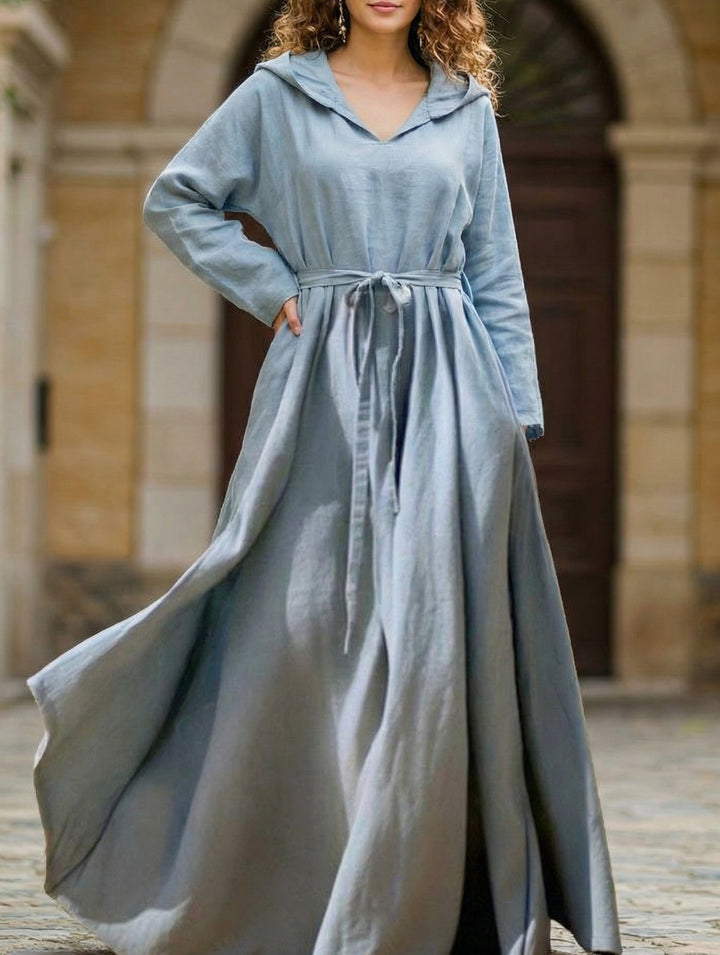 Cotton Linen Boho Hooded Dress – Casual Wedding Dress