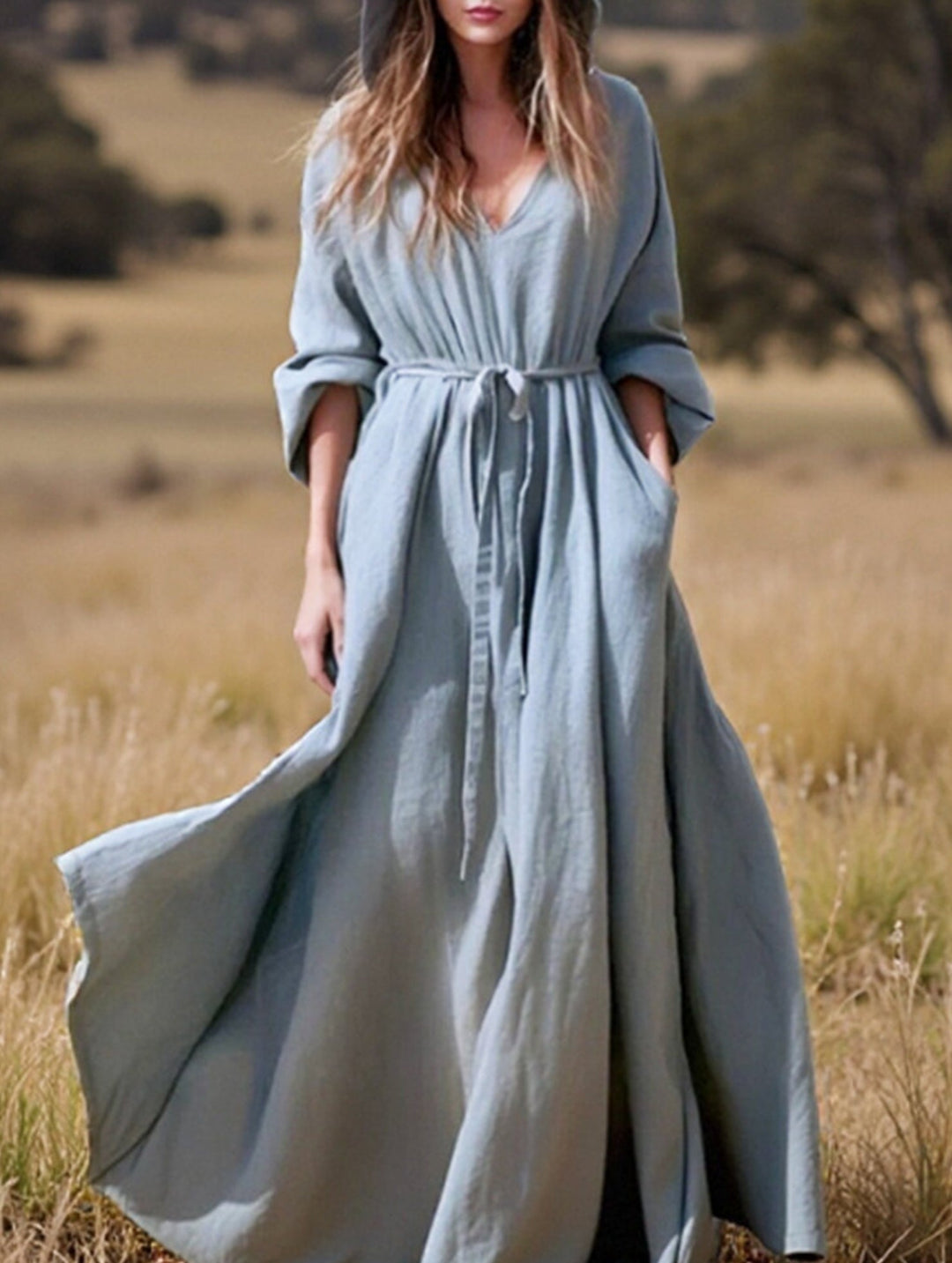 Cotton Linen Boho Hooded Dress – Casual Wedding Dress