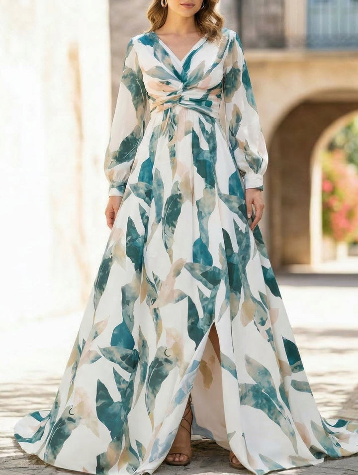 Backless V Neck Slit Dress – White Dress