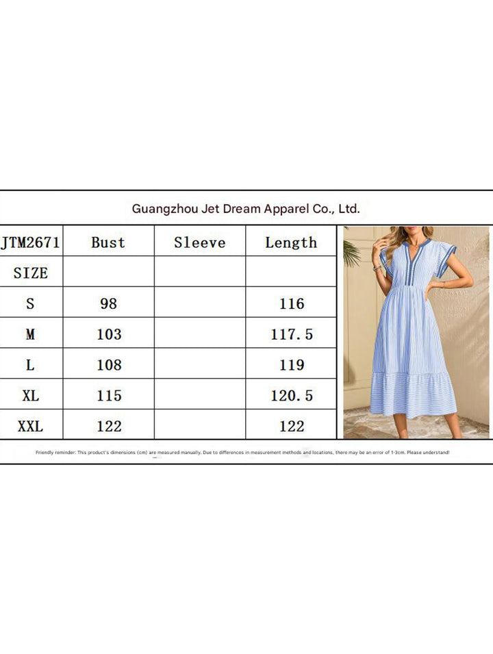 Colorblock Stripe Flutter Sleeve Dress – White Dress
