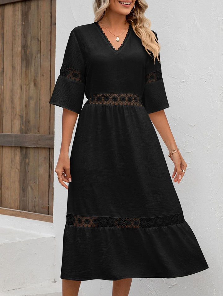 V Neck Hollow Short Sleeve Dress – White Dress