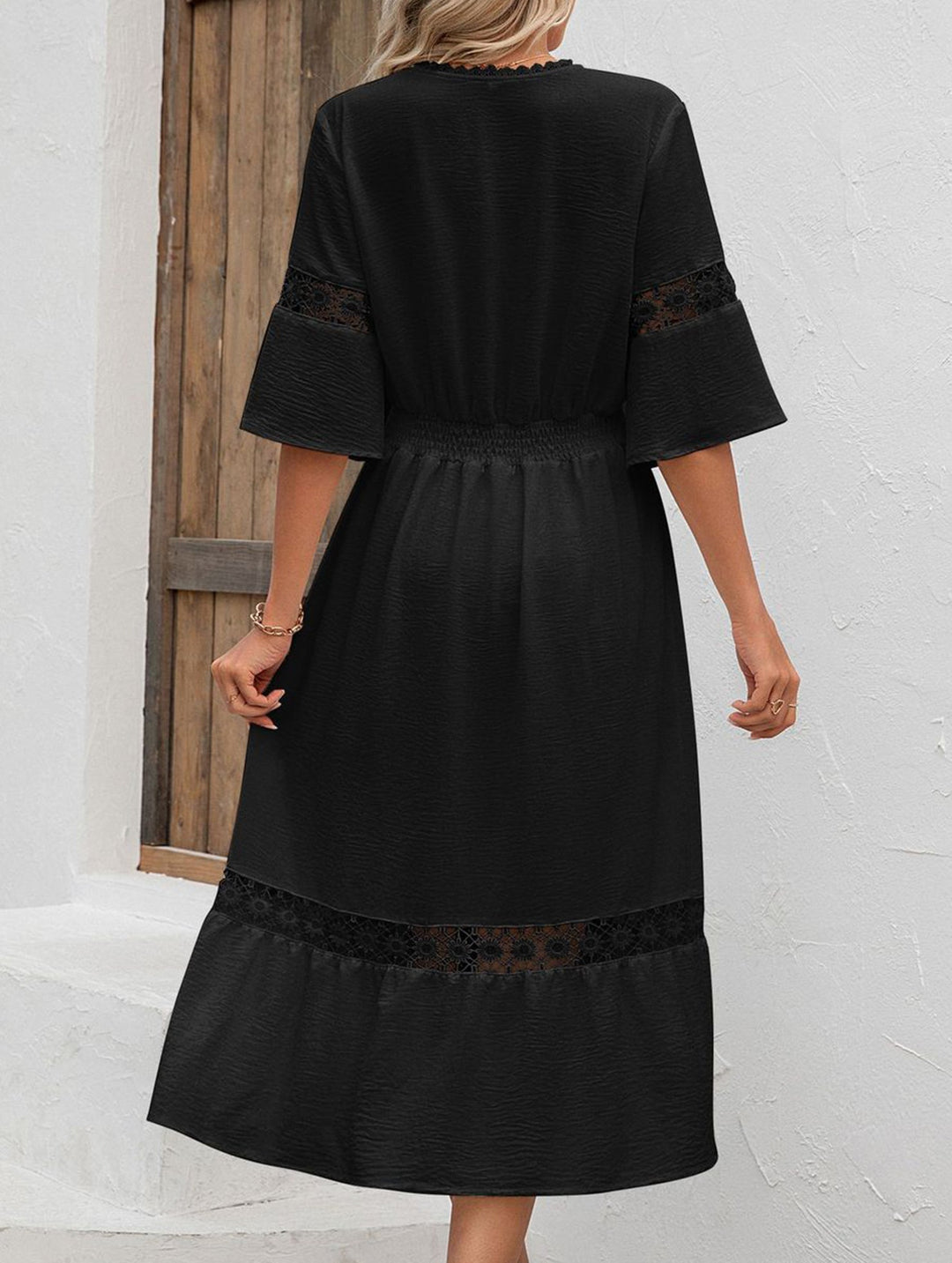 V Neck Hollow Short Sleeve Dress – White Dress