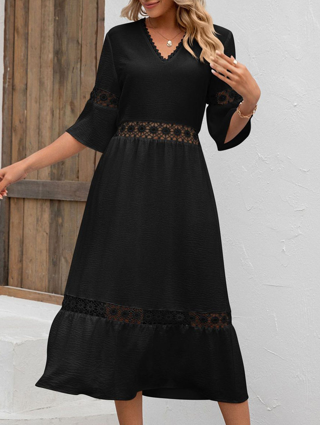 V Neck Hollow Short Sleeve Dress – White Dress