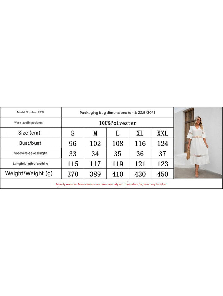 V Neck Hollow Short Sleeve Dress – White Dress