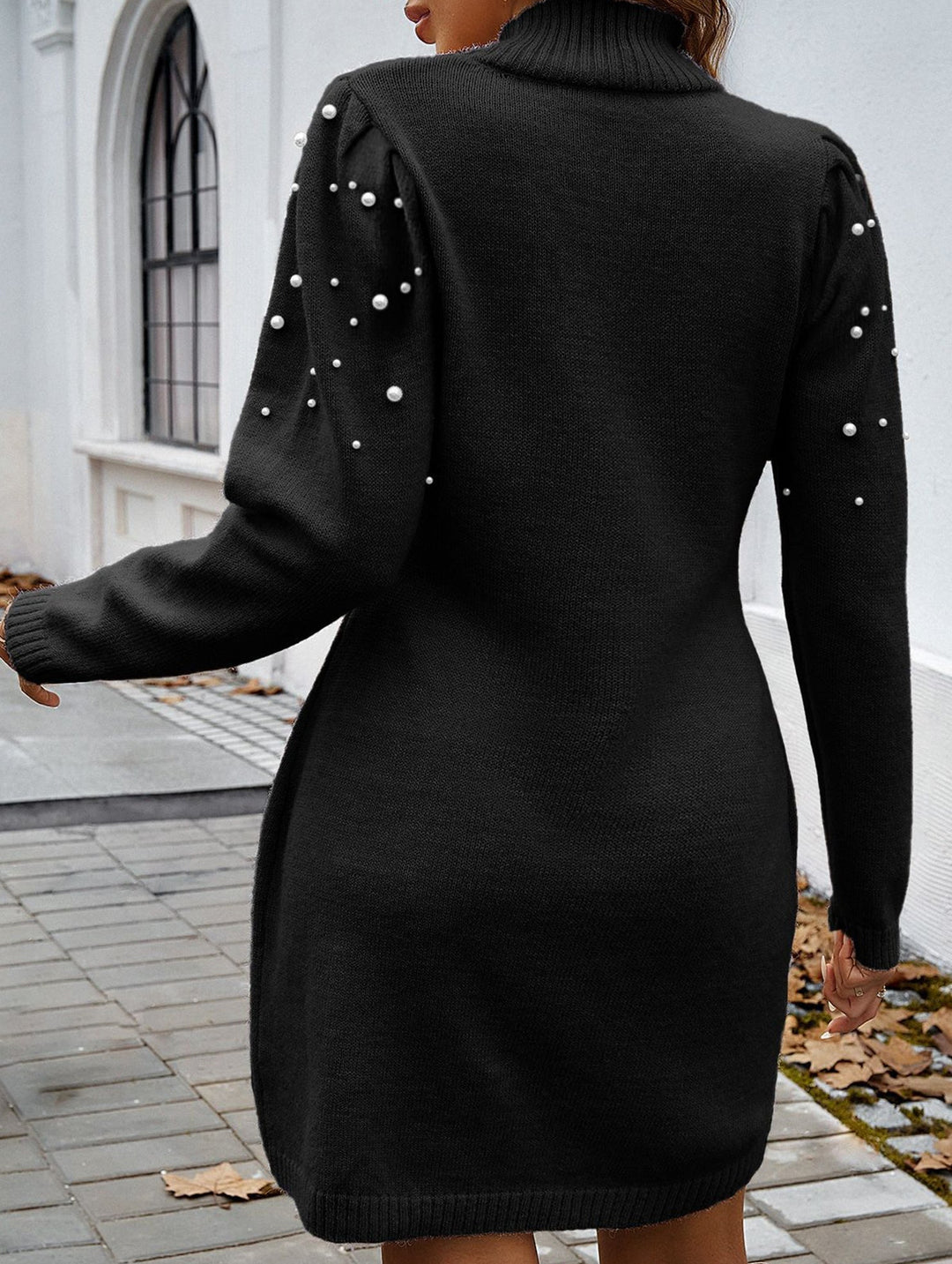 Solid color long-sleeved sweater dress – White Dress