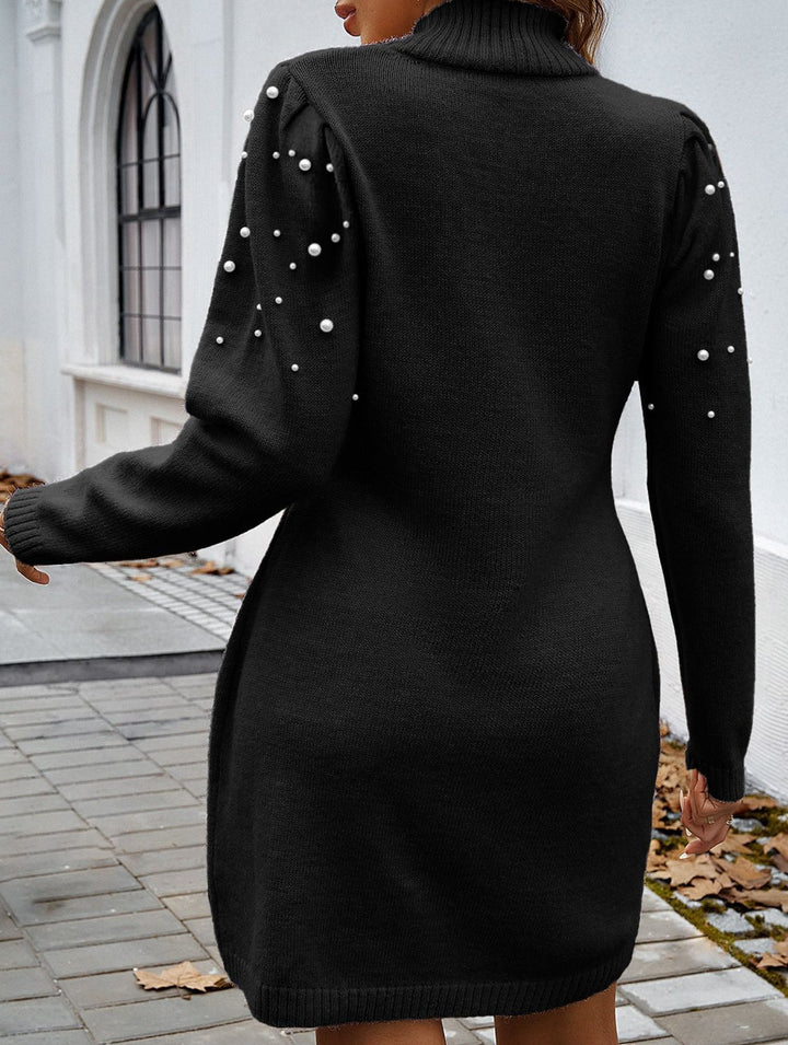 Solid color long-sleeved sweater dress – White Dress