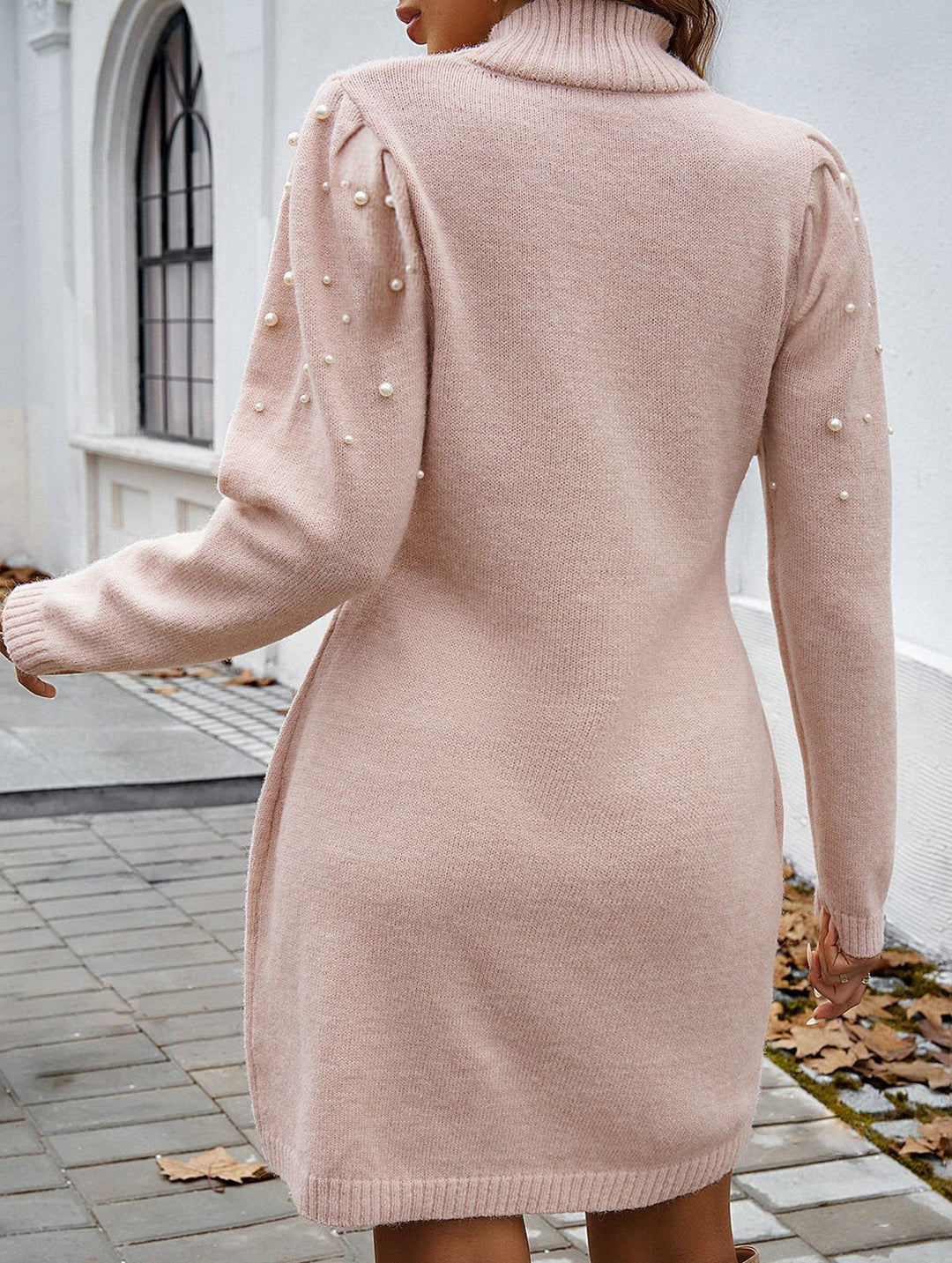 Solid color long-sleeved sweater dress – White Dress