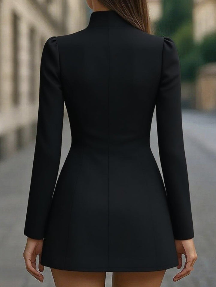 Slim-fit stand-up collar single-breasted dress – White Dress