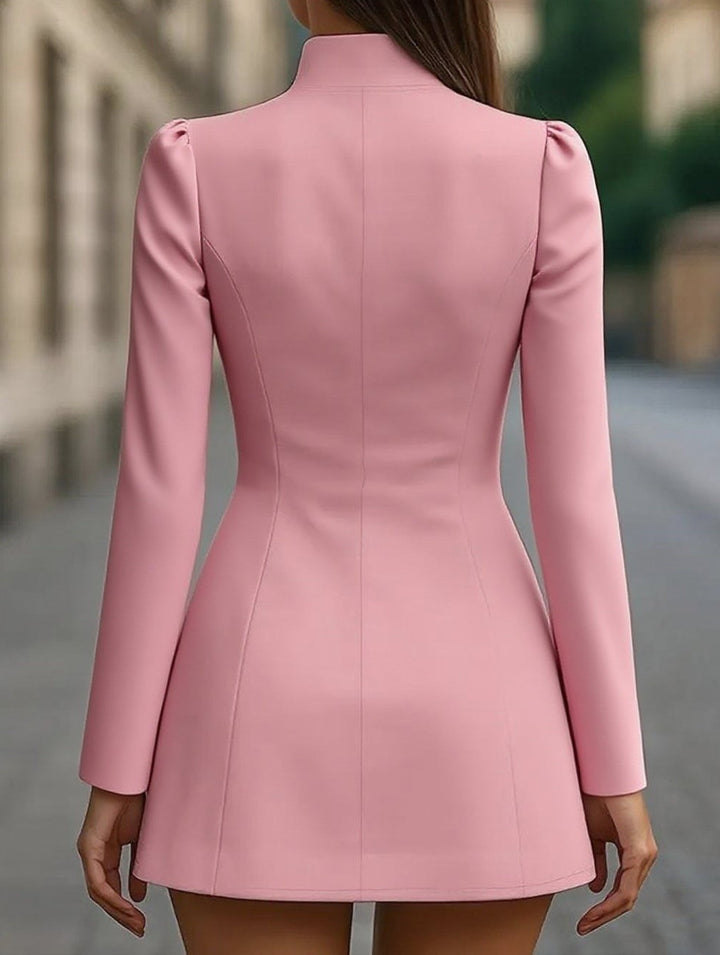 Slim-fit stand-up collar single-breasted dress – White Dress
