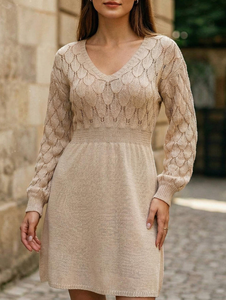 Crochet V Neck A Line Beach Dress – White Dress
